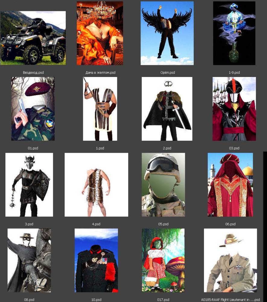Шаблоны костюмов под программу фотошоп, формат psd, в слоях . 